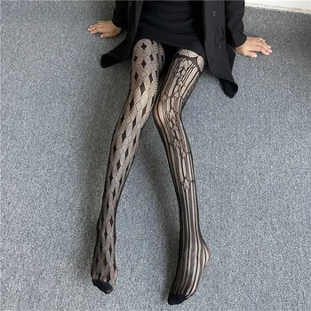 Argyle Desenli Hollow Out Fishnet Tayt Dantel Şeffaf Külotlu Kadın Gotik Örgü Dikişsiz Naylon Çorap Kadınlar için