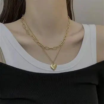 Titanyum çelik kolye hip-hop kazak zinciri aşk kolye kazak zinciri uzun çok katmanlı kolye kadınlar Takı için