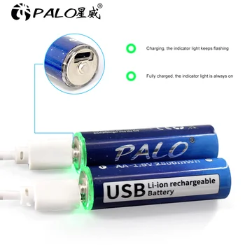 PALO 1.5 V AA USB Şarj Edilebilir Li-ion AA Pil 2800mWh + USB 1.5 V AAA Lityum şarj edilebilir pil AAA 1110mWh ile USB kablosu