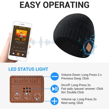 Unisex Bluetooth uyumlu Koşu Şapkası, Bluetooth Bere, 5.0 HD Stereo Bere Kulaklık, Kış Şapka, Elektronik Hediyeler 1