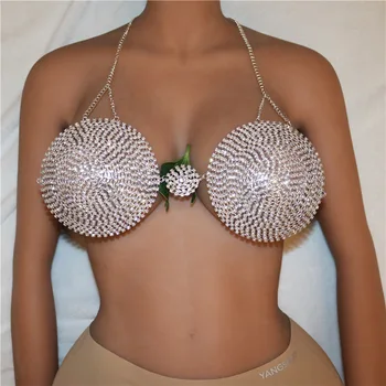 2021 Avrupa Amerika Seksi Kadınlar Yuvarlak Göğüs Zinciri Sequins Bikini Plaj Zinciri Vücut Aksesuarları Metal Gövde Zinciri Aksesuarları