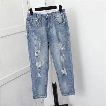 Yeni Yırtık Kot kadın kıyafetleri Gevşek Streç Yüksek Bel Kot Kadın Kot Pantolon Artı Boyutu Vintage Anne Kot Pantolon Q5513 1