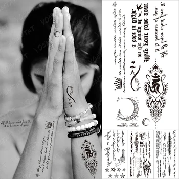 Arapça Sanskritçe Namaz Metin Su Geçirmez Geçici Dövme Etiket Taç Ay İngilizce Siyah Kelime Mektup Kol Flaş Dövmeler Kadın Erkek