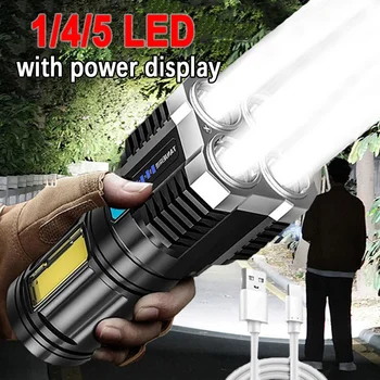 Yüksek Güç 4 LEDs LED el feneri USB şarj Edilebilir meşale ışık Su Geçirmez Süper Parlak Taşınabilir El Feneri Kamp Lambası Yürüyüş için
