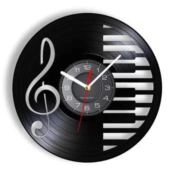 Müzik Notaları piyano klavyesi Vinil Kayıt duvar saati Modern Tasarım İzle Tiz Nota Anahtarı Sembol Dekor Retro Müzik Albümü Longplay Saat