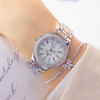 2022 Altın Bayanlar Bilek Saatler Elbise İzle Kadınlar Kristal Elmas Saatler Paslanmaz Çelik Gümüş Saat Kadınlar Montre Femme 2021