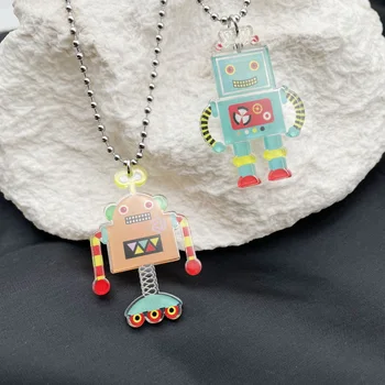 Reçine Robot Kolye Çocuklar Kızlar İçin Sevimli 2 Tasarımlar Paslanmaz Çelik Zincir Robot Kolye Kolye Kadınlar İçin Drop Shipping Moda
