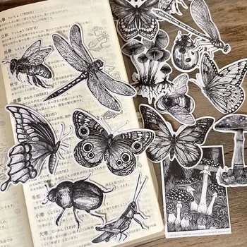 Siyah Beyaz Mantar Kelebek Böcek Çıkartmalar DIY Scrapbooking Günlüğü Fotoğraf Albümü Önemsiz Dergisi Mutlu Planlayıcısı Dekoratif Hediye