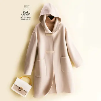 Kapşonlu çift taraflı kaşmir ceket orta uzunlukta rahat kolej tarzı yün ceket çift taraflı naylon yeni stil 5
