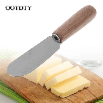 OOTDTY Mini Sandviç Serpme Tereyağı Peynir dilimleme bıçağı Paslanmaz Çelik Spatula Mutfak Aracı Ahşap Saplı