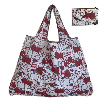 Hello Kitty Büyük Kapasiteli Tote Taşınabilir Katlanabilir alışveriş çantası Süpermarket bez alışveriş çantası Su Geçirmez Kalınlaşmış